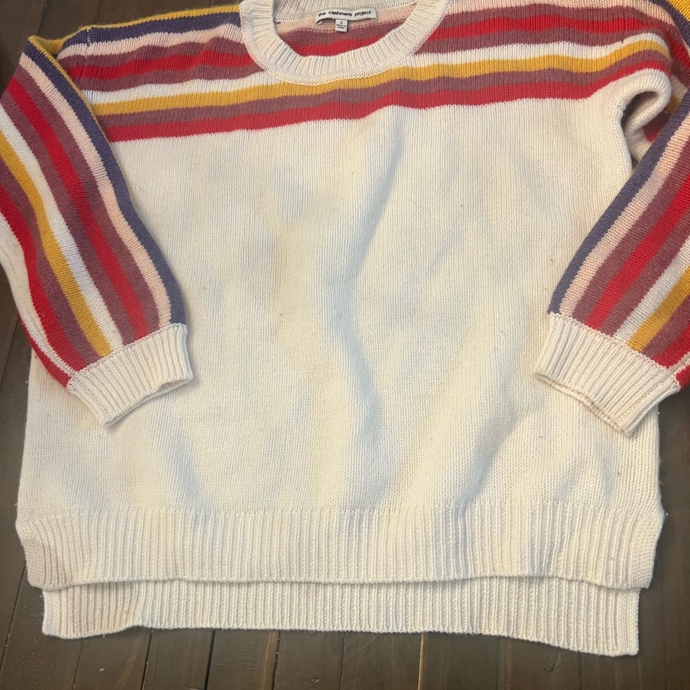 Red and White Crew Neck Sweater with Bold Stripes